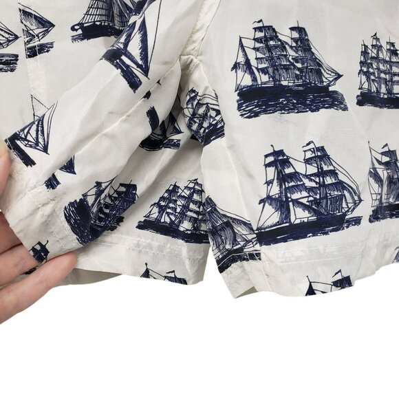 Vintage Whistles White Blue Nautical Sailboat Toile Print Silk Blouse Shorts Set - Picture 14 of 16